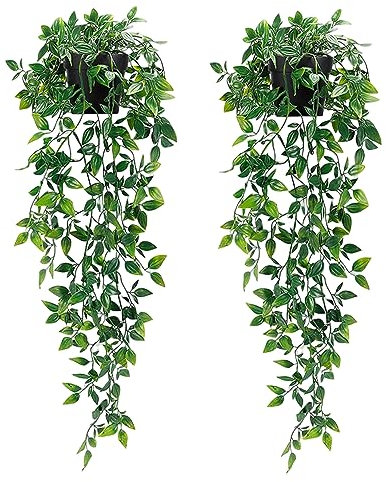 ToKinCen 2Pcs Artificial Hanging Plants Fake Potted Plants, Greenery Faux Plants Artificial Ivy in Pot for Indoor Outdoor Home Patio Garden Office Wedding Shelf Wall Decor