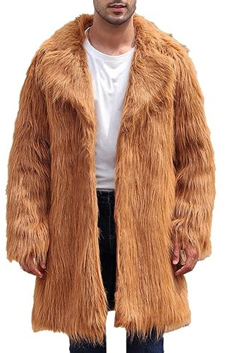 UnoSheng Felljacke Herren Kunstfell Jacke - Mantel Herren Lang Pelzmantel Winter Pelzkragen Fellmantel Männer Kunstpelz Mantel Langarm Revers Faux Pelz Jacke Outdoor Warm Winterjacke Parka