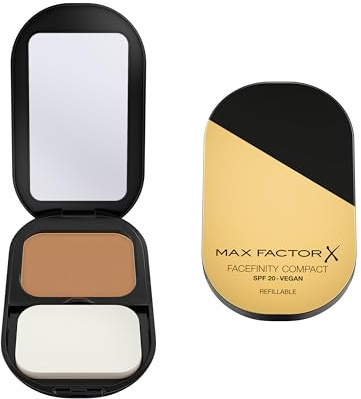 Max Factor Facefinity Fondotinta compatto, fondotinta ricaricabile, formula vegan, fondotinta dalla coprenza modulabile e dal finish mat, fino a 24 ore di tenuta, SPF 20, 083 WARM TOFFEE, 10 g