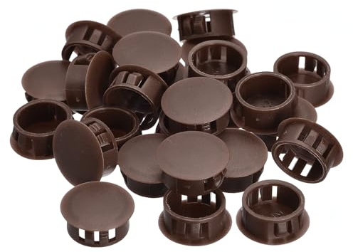 QUARKZMAN Abdeckkappen für Bohrlöcher 20mm (25/32), 26 Stück Flache runde Einrastverschluss-Abdeckkappen für Möbel, braun