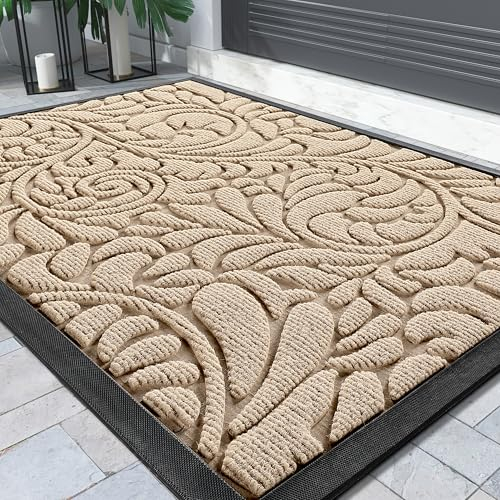 Yimobra Fußmatten - Innen und Außen, Waschbar Fussmatte, Rutschfester Schmutzfänger Teppich für Eingang, Haustür, Patio, Flur, Garten, 75 x 43 cm, Beige