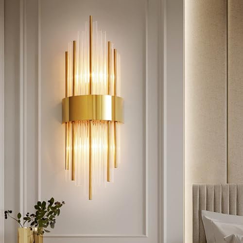 zhxinashu Glasröhren-Wandleuchte,Wandlampe Gold Glas für Schlafzimmer | Wandlampe Vintage Industrial, E14 Leuchtmittel nicht enthalten,Wandleuchte Innen für Wohnzimmer, Esszimmer,Flur& Treppenhaus