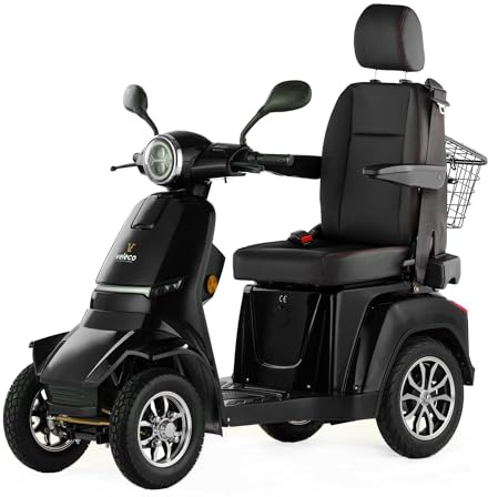 VELECO Gravis - dispositivo de movilidad en las 4 ruedas - asiento tipo capitán con respaldo - batería de iones de litio extraíble - ensamblado y listo para conducir - iluminación LED (Negro)