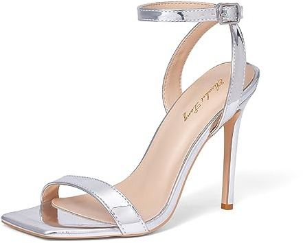 Zhabtuc Damen Sandaletten High Heels Elegant Sommerschuhe Stiletto-Sandalen mit Offenem Zeh Party Abschlussball Hochzeit Stöckelschuhe, Silber PU, 40 EU