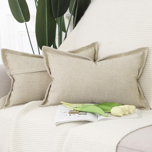 Madizz 2er Set Imitationsleinen Kissenbezügen mit breiter Kante Weiche dekorative Kissenbezüge für Sofa Schlafzimmer Kissenhülle Beige 40x60 cm Rechteckig