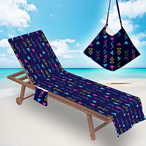 Treer Beach Chair Cover Towel, 3D Art Space Beach Towel, Portable Beach Sunbed Towels, Sun Lounger Towels with Pockets, Microfiber Towel for Beach Garden Vacation (75x210cm,Navy Blue)