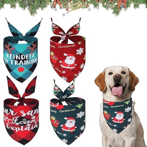 4 Stück Weihnachten Bandana für Hund,Hundehalstuch Weihnachten,Weihnachten Hund Bandana,Hundebekleidung Zubehör,Klassisches Kariertes Hundehalstuch für Katzen Hunde,für Katzen Hunde