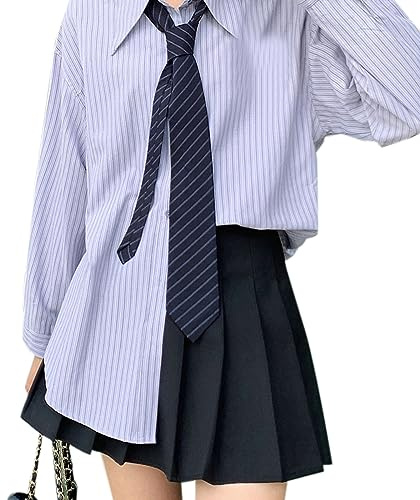 WYLZLKX Cravatta Vintage a Righe per Donne e Uomini - Accessorio Casual Versatile Giapponese per Camicie - Cotone Blu Navy con Strisce Bianche, Legata a Mano