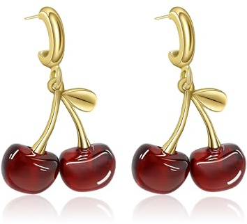 Yifnny Kirschen-Ohrringe - Niedliche rote Fruchtbaumelnde Schmuckstücke, Mode-Party-Schmuck für Damen