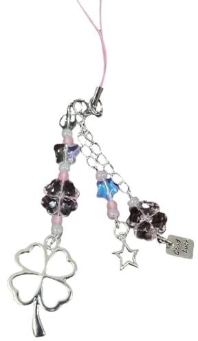 YPREWY Handgefertigter Handy-Anhänger mit vierblättrigem Kleeblatt, stilvolle Handykette, Handy-Accessoire, tragbarer Schlüsselanhänger für trendige Frauen, Acryllegierung