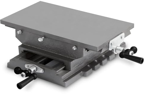 EBERTH Kreuztisch aus Gusseisen und Stahl, Arbeitstisch 200 x 360 mm, Arbeitshöhe 120 mm, 2 Achsen Schraubstock für Bohr- und Fräsarbeiten, Koordinatentisch für Bohrmaschine, Fräsmaschine und Werkbank