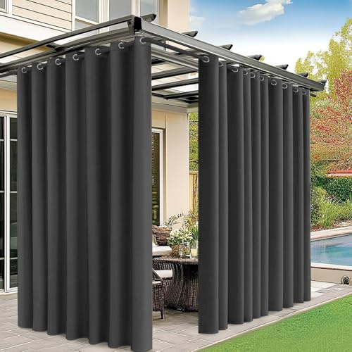 M METERXITY Outdoor Curtains for Patio Waterproof, 150W x 84L Inch Heavy Gazebo Curtains for Outdoor Patio, Porch, Sunlight [Charcoal, Grommet Top]