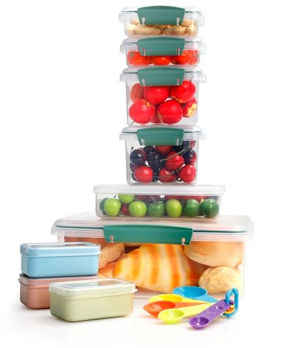 VINATO Set da 9 Contenitori per Alimenti con 5 Cucchiai, (3.85Lx1, 0.5Lx1, 0.4Lx2, 0.16Lx2, 0.12Lx3) Ermetici, Impilabili, Sicuro per microonde, Senza BPA, Lavabili in Lavastoviglie