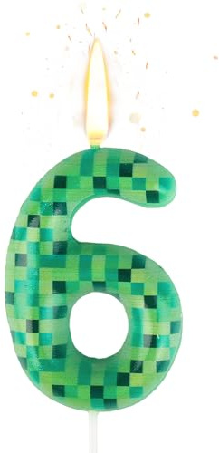 Geburtstagskerzen Zahlen 6, Pixel Geburtstagskerzen Kerze, Grün Kerzen Geburtstag, Gaming Themen Tortendeko Geburtstag für Mädchen Jungen Kinder Geburtstagskerzen Torteparty Deko