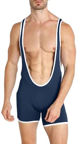 DLSMDOUS Armband för män ärmlösa sportstöd brottning uniform sport bodysuit jumpsuits för skojs skull, 4325 marinblå, M