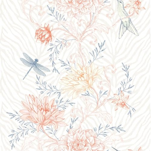 TADESSI WTD 11615 - Carta da parati fotografica multicolore arancione blu crema – carta da parati con uccelli, soggiorno, camera da letto, cucina