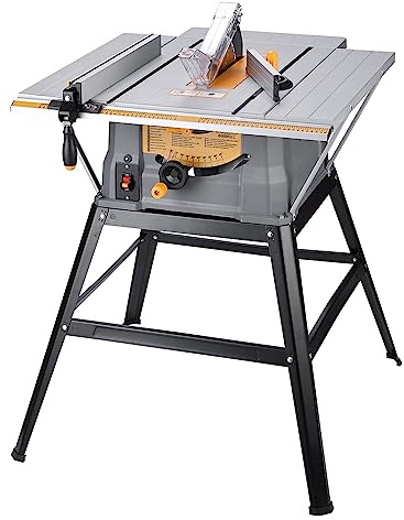 Hoteche Sega circolare da tavolo, 1500 W, 254 mm, 4500 giri/min, piano di lavoro, 430 x 638 mm, con 3 ripiani di prolunga e guida