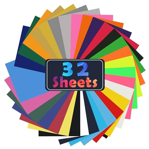 DUBUOZA 32 StückPlotterfolie Textil,24Farben Flexfolie für Textilien, Plotterfolie zum Aufbügeln geeignet für Kleidung, Hüte, DIY-T-Shirts, Tragetaschen, Schuhe (30.5 x 20.5 cm)