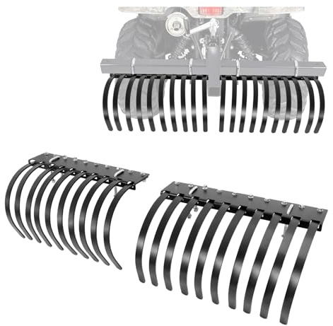ECOTRIC 24.5 2PCS Landscape Rake Compatible with ATV or UTV, Flexible for Removal of Rock, Grass Clumps and Debris, Also Seeding, Cultivate Steel Powder Coated Black
