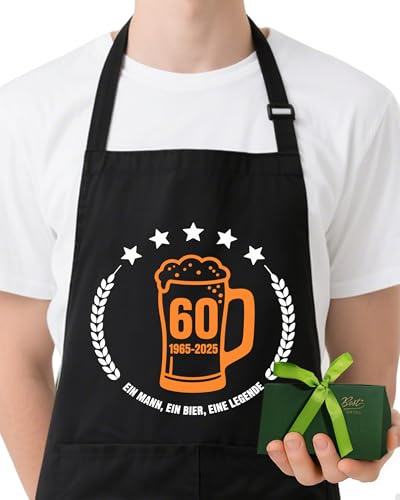 ETLEE Grembiule da barbecue per uomo – Grembiule da cucina impermeabile con stampa 60° compleanno, collare regolabile e 2 tasche – regalo per 60° compleanno uomo (nero)