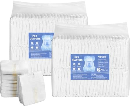 VEVOR Pannolini Monouso per Cani, Super Assorbenti per Cani Femmine, Pannolini a Prova di Perdite a 360° con Indicatore di Umidità per Addestramento, XS, 96 Pezzi, 2 Confezioni da 48