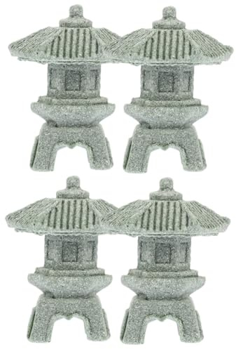 VICASKY 4pcs Miniature Pagoda Statue Stone Lantern Japanese Garden Decor Outdoor Decoration Mini Pagoda Ornament