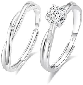 Maynor Eheringe Silber Damen & Herren Trauringe Paar Ringe Silber 925 Ring mit Cubic Zirkonia Verlobungsring Partnerringe Freundschaftsringe Verstellbare Stapelbare Daumenring Fingerring Set Schmuck