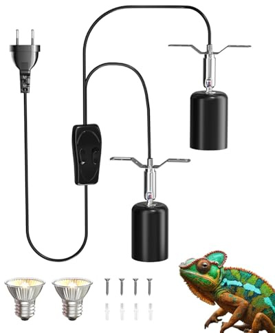 GlowUp Wärmelampe Fassung Keramik für Reptilien, E27 Doppelkopf Keramik Halter für Glühbirne mit 2*50W UVA/UVB Glühbirnen, Separate Steuerung, Drehbare Haustier Heizhalter für Schildkröte, Chamäleon