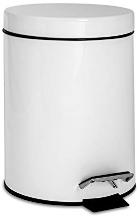 Harbour Housewares 3L Bathroom Bin - White - Round Stainless Steel Pedal Bin Slim Kitchen Rubbish Trash Can Garbage Dustbin with Lid and Inner Liner Bucket