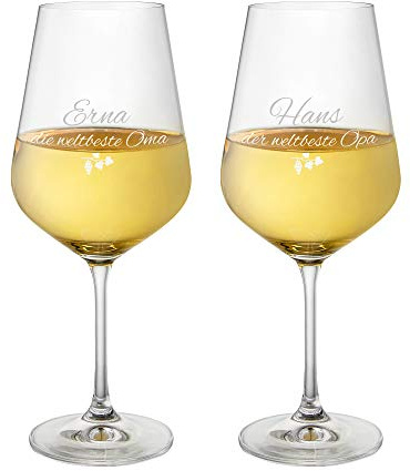 AMAVEL Weißweingläser, 2er Set Weingläser mit Gravur für Oma und Opa, Personalisiert mit Namen, Weinglas als Geschenkidee für Eltern