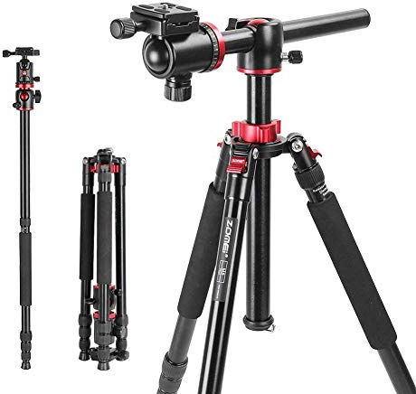 360 ° Rotatable and 120 ° Tilted Horizontal Arm Top Material Tripod，Equipped with Ball Head and Flexible Center column,ZOMEI Travel Tripod 75 Inch Aluminum Detachable Monopod,8KG Load Capacity