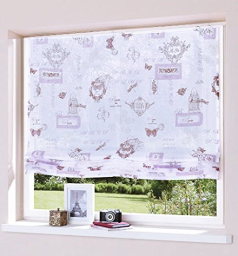 Gardinenbox.eu Raffrollo, Raffrollo, mit Universalband und Klett-Band, Voile Bedruckt Farbe Flieder, Transparent, inkl. Montageanleitung und Zubehör HxB 140x80 cm