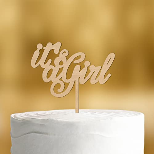 Cake Topper It’s a Girl [in Schreibschrift] für die Babyparty - Holz 4mm - Tortendeko Babyparty deko Mädchen, Gender reveal Party deko neutral