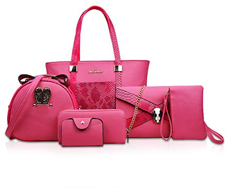 NICOLE&DORIS Bolsos Mujer 6 Piezas Bolsas para Damas Monedero Bolsos Cruzadas Bolsos Tote Carteras Rosa