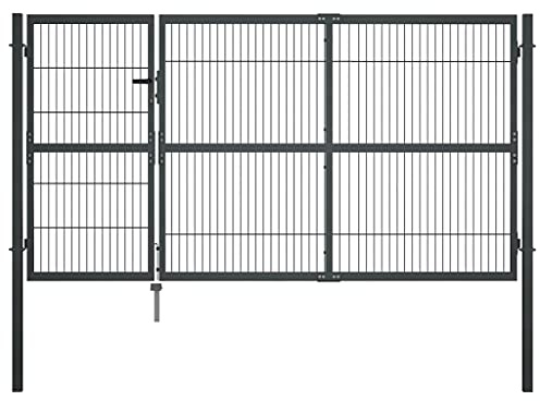 vidaXL Gartentor mit Pfosten Gartentür Zauntor Gartenpforte Zauntür Hoftor Gartenzaun Pforte Metalltor Hoftür Tor Stahl 350x140cm Anthrazit