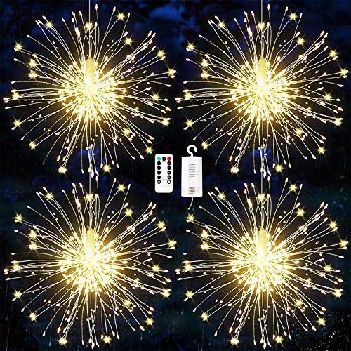 KIKILIVE 4 Pack Firework Lights Outdoor for Christmas Indoor Firework Warm Glow Outdoor Fairy Lights Led Firework Lights Garden Party Wedding Decorations Waterproof with 8 Modes Remote Control