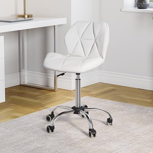 Vida Designs Geo Office Computer Chair, White, Gaming Secretary Adjustable Swivel Legs Lift Chrome Pu Faux-Leather (UKFR Certified)