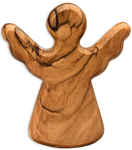 Kassis Geschenkartikel Olivenholz-Schutzengel - Handgefertigte Engel-Figur aus Bethlehem - Schutzengel-Glücksbringer - (ohne Gravur) - (10er Pack)