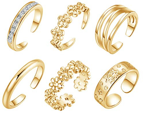 YAZILIND Sexy Einfache Fußzehenringöffnung Verstellbare Fußringe Set Schmuck-6-teilig (vergoldet)