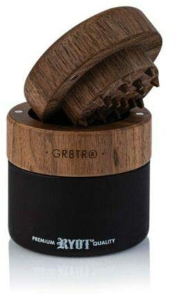 RYOT Gr8TR - Macinino in legno con corpo trasparente o nero opaco e coperchio in legno di faggio o noce (parte superiore in noce/barattolo nero)