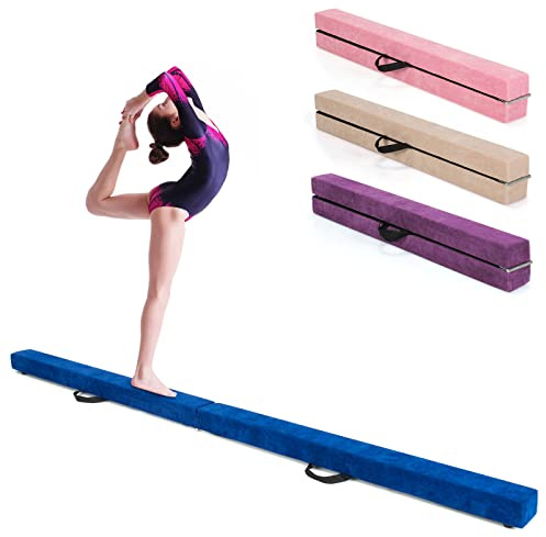 GOPLUS Schwebebalken für Zuhause, 210x10x8cm Gymnastikbalken Balancierbalken mit Griffen, Turnen Balken rutschfest für Kinder & Anfänger