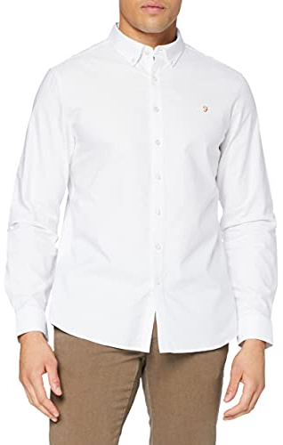 Farah Chemise à Carreaux pour Homme, Blanc, M