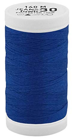 fuwi Jeansgarn Stärke 30 - Stapelgarn mit matter Optik - Extra starkes Nähgarn für Denim, Leder, Polster & Outdoor - 960 dtex, 140 Meter (0355 Mittelblau)