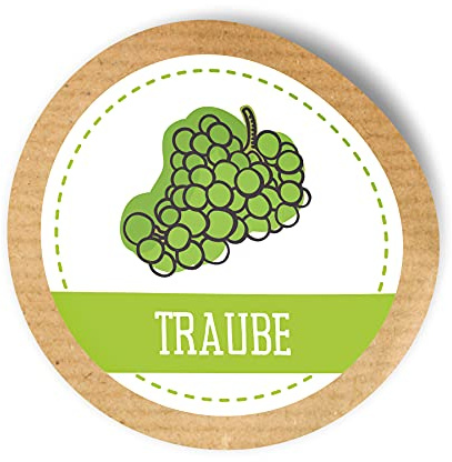 itenga Runde Marmeladenetiketten 24 Stück Ø 4 cm – selbstklebende Sticker für Einmachgläser – Obst & Gemüse Motive wählbar – Aufkleber zum Basteln & Dekorieren (Traube)