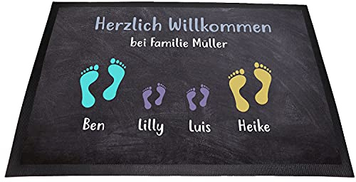 Fußmatte personalisiert Familie & Haustiere – individuelle Eingangsmatte 60x40 cm mit Namen, Pfoten & Motiven – personalisierte Familien-Fußmatte für Haustür, Hundebesitzer & Geschenkidee