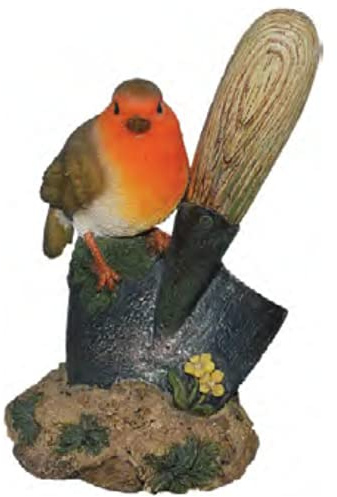 Animal Crackers Robin on Trowel quality indoor or garden ornament with great detail and colour, ideal gardener or bird lover gift