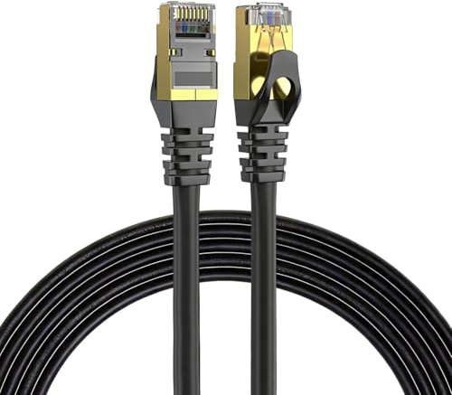 Elfcam - 30m Cat7 Câble Ethernet Rond, Diamètre Extérieur de 4,8 mm, Bande Passante de 600 MHz, Blindage U/FTP, 28 AWG, Cuivre pur, Convient pour Internet, Les PC et Les Routeurs, Noir.