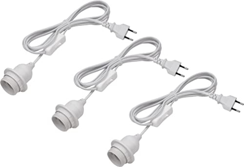 Meister Lampenfassung E27 – 3 Stück – 3,5 Meter – weiß | Für DIY-Projekte – Geeignet für Steh- und Hängelampen – Lampenaufhängung – Kabel für DIY-Leuchte – weiße Ausführung