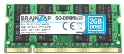 BRAINZAP 2GB DDR2 667MHz PC2-5300S-555 SO-DIMM CL5 2Rx8 1.8V Unbuffered Non-ECC Memoria RAM para portátil Laptop Módulo de Memoria Memory