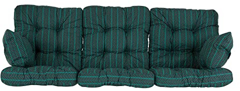 PATIO Auflagen und Kissen Set für 3-Sitzer Hollywoodschaukel Celebes Schaukelauflagen 3 Stück 110 x 56 x 12 cm gesteppt Armlehnkissen 2 Stück 30 x 40 x 15 cm Polster geometrisches Muster grün